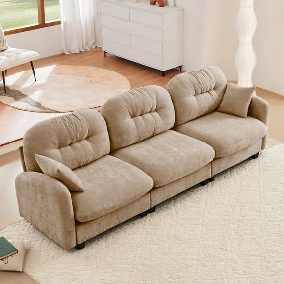 Miekor Furniture Three-Seate Modular Sectional Couch,Soft Chenille Fabric High-Density Foam,Quilted Pleated Design Ergonomic Design,Elegant Armrests,High Quality Wooden Base,Fits Bedrooms Livi No9515