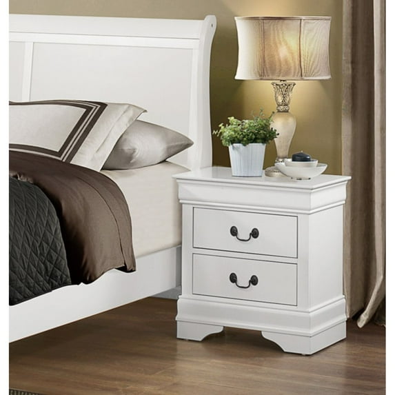 Miekor Furniture Traditional Design White Finish Nightstand 1pc Antique Drop Handles Drawers Bed Side Table Bedroom Furniture B5A8854