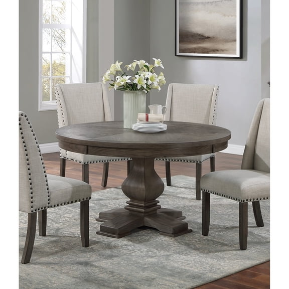 Miekor Furniture Traditional Formal 54"DIA Round Dining Table Pedestal Base Oak Finish 1pc Table Dining Room Furniture 58844