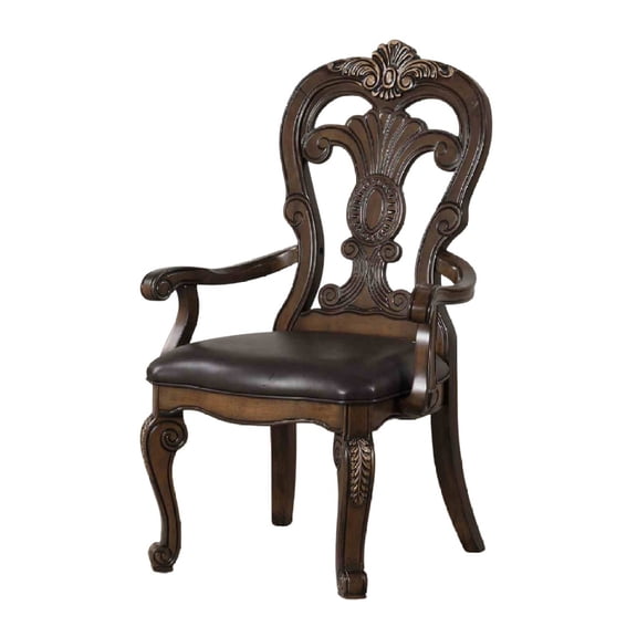 Miekor Furniture Traditional Style 2pc Arm Chair Ornate Corbels Dark Brown Finish Dining Room No1078