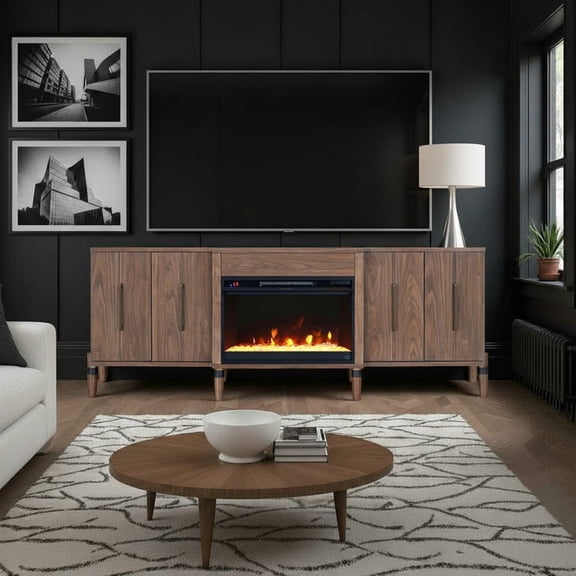 Miekor Furniture Tranquility 78 inch Fireplace TV Stand for TVs up to 90 inches, Minimal Assembly, Walnut Finish No0833