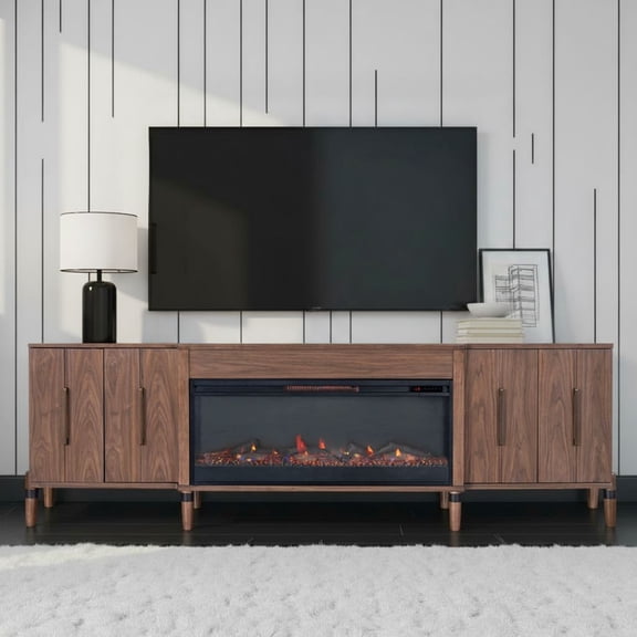 Miekor Furniture Tranquility 94 inch Fireplace TV Stand, for TVs up to 100 inches, Minimal Assembly, Walnut Finish No.1582
