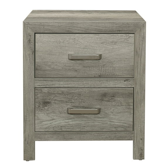 Miekor Furniture Transitional Aesthetic Bedroom Nightstand Faux Wood Veneer Weathered Gray Finish Nickel Hardware Bed Side Table B5A9066