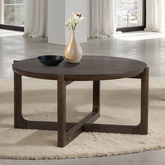 Miekor Furniture Transitional Style 1pc 42" Cocktail Table Wood Top Trestle Base Dark Walnut Finish Primary Living Room No.3764