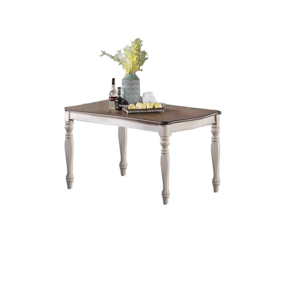 Miekor Furniture Transitional Style 1pc Dining Table Antique White w Oak Top Rectangle Table Kitchen Dining Room 87175