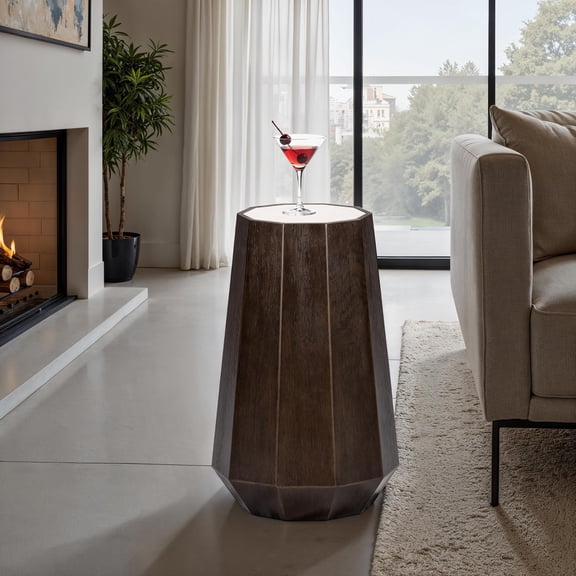Miekor Furniture Transitional Style 1pc Martini Table Quartz Stone Top Trestle Base Wire Brushed Dark Walnut Finish Primary Living Room No6018