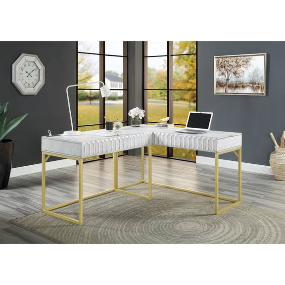 Miekor Furniture Transitional Two-tone Computer Desk Antique White, USB Port Lift Top Design And Concealed Drawer No2158