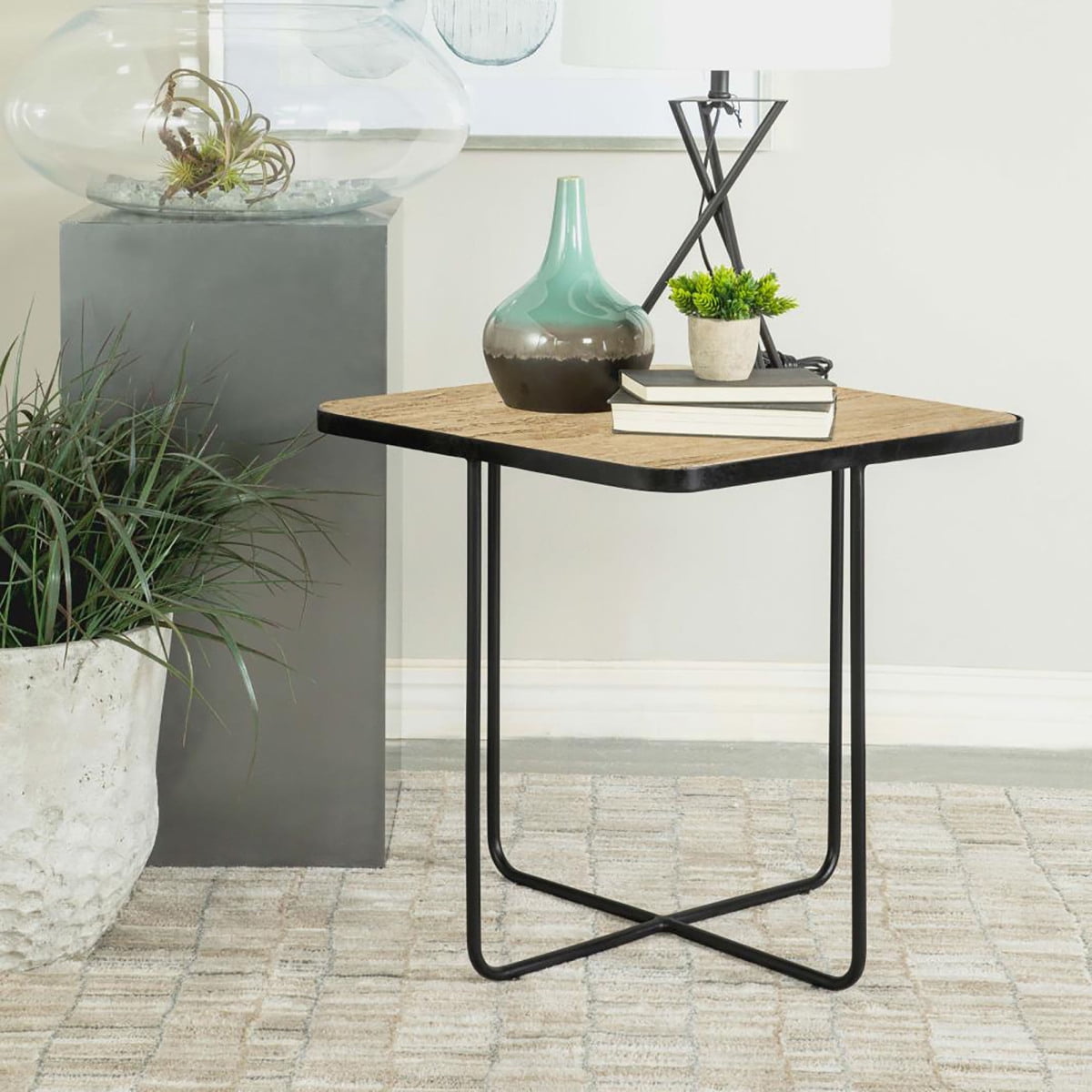 Miekor Furniture Travertine and Black Accent Table B5A9301