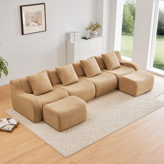 Miekor Furniture U-Shaped Boneless Sofa,Teddy Fabric No assembly required Curved armrest,Anti-slip Design,Streamlined Design 32D High Density Sponge,Full Compression Vacuum Packag,For Studies No6423