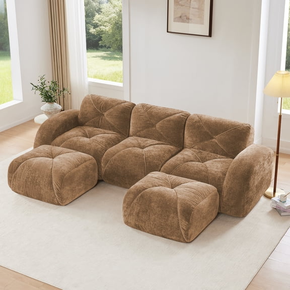 Miekor Furniture U-Shaped Boneless Sofa,Tufted Design,32D High Density Sponge,Bottom Anti-Slip Design,No Assembly Required Bottom,Free Combination,Movable Ottomans For Study And Home Theater,C No5293