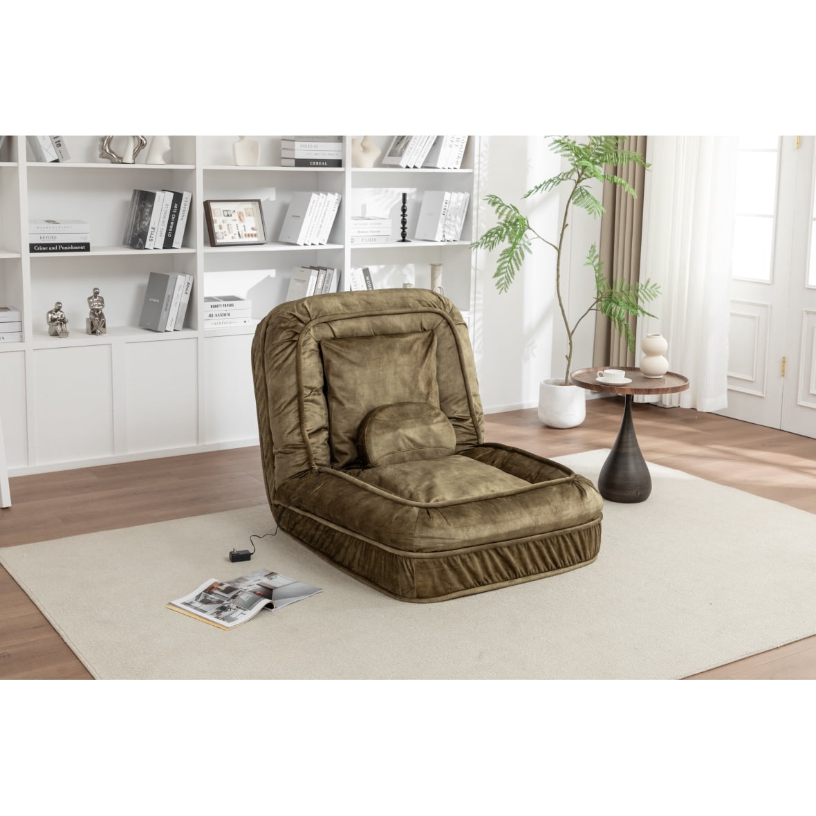 Miekor Furniture Upholstered Human Dog Bed for Adult & Pets,with 5 Adjustable Position &Massage Pillow, Bean Bag floor sofa with 2 Soft Pillows 57781