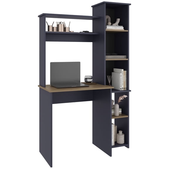 Miekor Furniture Versalles Writing Desk, Modern Studio or Office Desk, Two Superior Shelves, And Five Side Open Shleves For Books Organization No1565