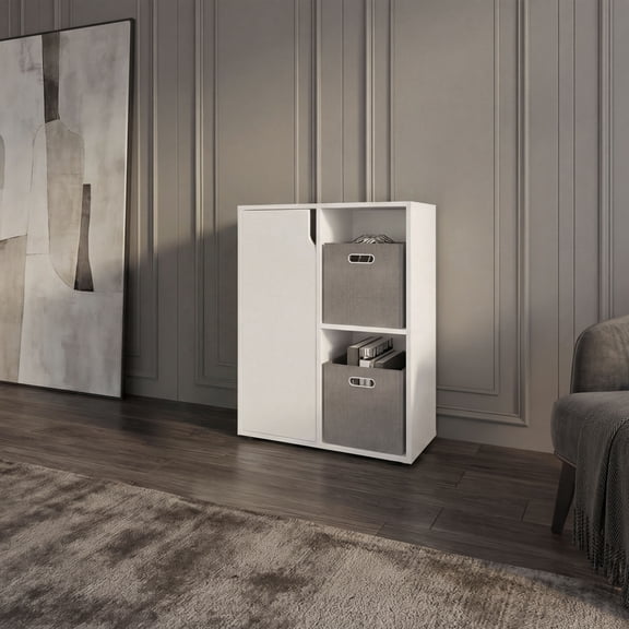 Miekor Furniture Vicco 30" H Bookcase and Storage Cabinet with One Door and 2 Open Display Shelves, Compact Storage Cabinet No7677