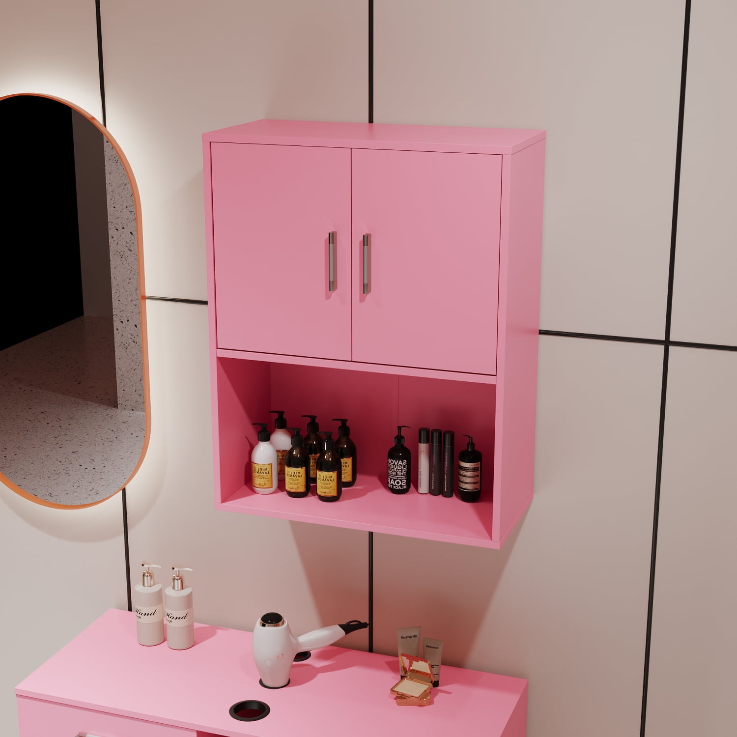 Miekor Furniture Wall Mounted Barber Shampoo Station Storage Cabinet Salon Beauty Spa Equipment for Barber Salon Shop BS7575