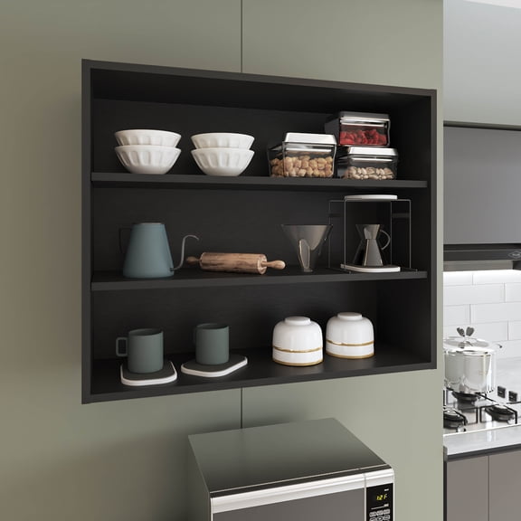 Miekor Furniture Wally 36" Wide x 30" H 3-Tier Open Wall Cabinet, Wall Shelf, Storage Cabinet, Cube Shelf Bedroom, Office, Living Room, Garage Black No4706