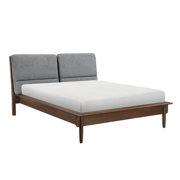 Miekor Furniture Walnut Finish Classic Queen Platform Bed Upholstered Headboard 1pc Mid-Century Modern Design Bedroom Furniture No5086