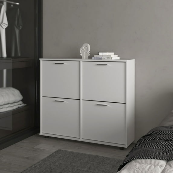 Miekor Furniture Nutrioso Tilt-Out Shoe Storage Cabinet with Multiple Compartments and Modern Desig, White 63418
