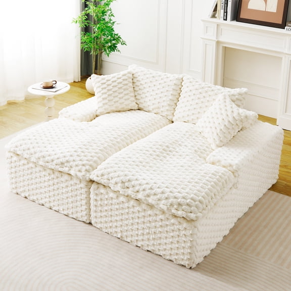 Miekor Furniture White Turtle Velvet Double Chaise Lounge, Multifunctional Lazy Sofa with Full Compressed Sponge, Capable of Side - by - Side or Face - to - Face Arrangement No.6514