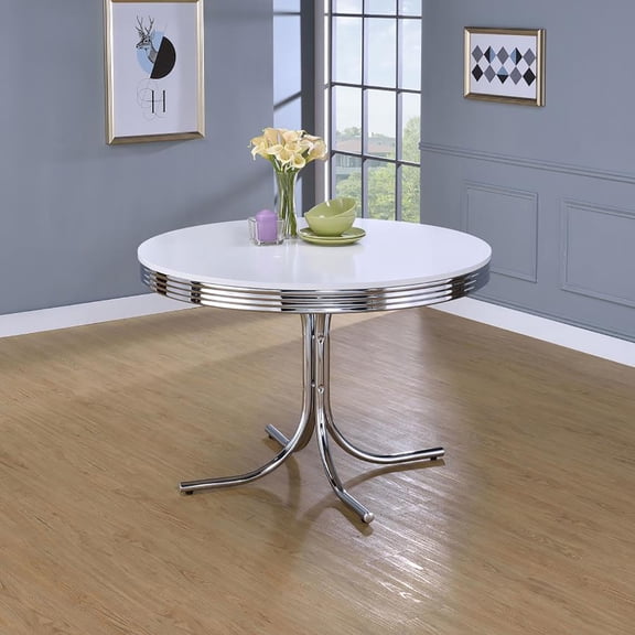 Miekor Furniture White and Chrome Round Dining Table 41885