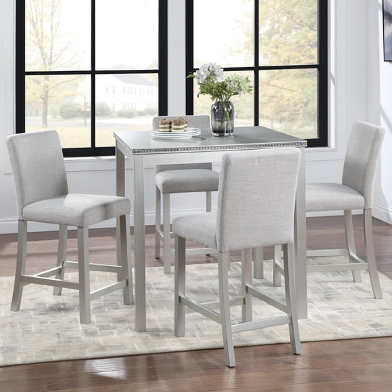 Miekor Furniture Wooden Dining Square Table, Kitchen Table for Small Space, 4 Person Counter Height Table, Gray BS8756