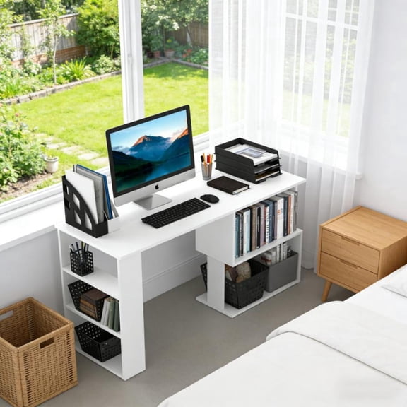 Miekor Furniture Writing Table Workstation,L Shaped Corner Computer Desk,360 Rotating Home Office Desk No5102