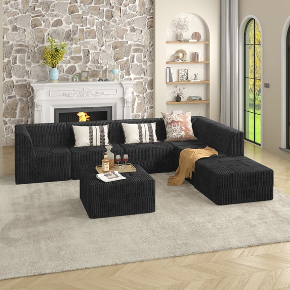 Miekor L shape Modular Sectional Sofa,DIY Compressed Sectional Sofa Modern Minimalist Style Corduroy Couch, Sleeper Sofa for Living Room, Bedroom, Comfy Compressed Sofa Couch Space-Efficient Desi 0255