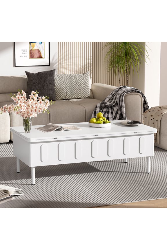 Lift-Top Coffee Table with 2 Drawers, Modern Space Saving Center Table with Foldable Top, Multi-Functional Adjustable Coffee Table with Hidden Storage Compartment for Living Room MK4257
