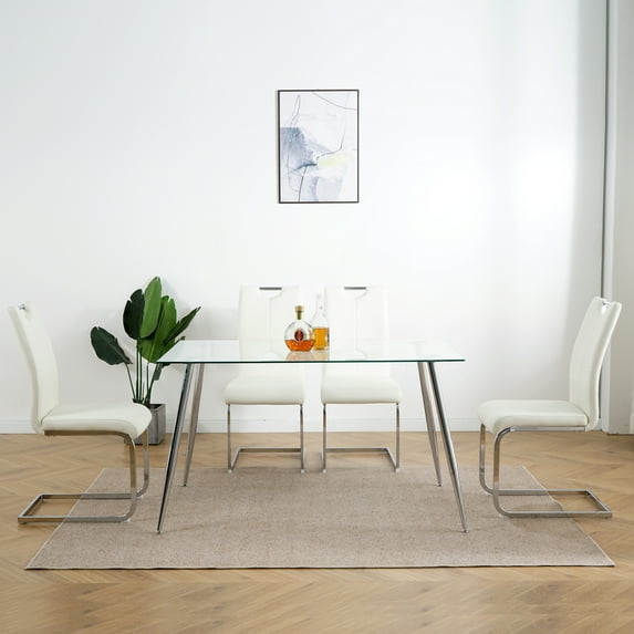 Miekor Modern Dining Chairs with Faux Leather Padded Seat Living Room Chairs Upholstered Chair with Chrome Metal Legs Design for Kitchen, Living, Bedroom, Dining Room Side Chairs Set of 4 BS9012