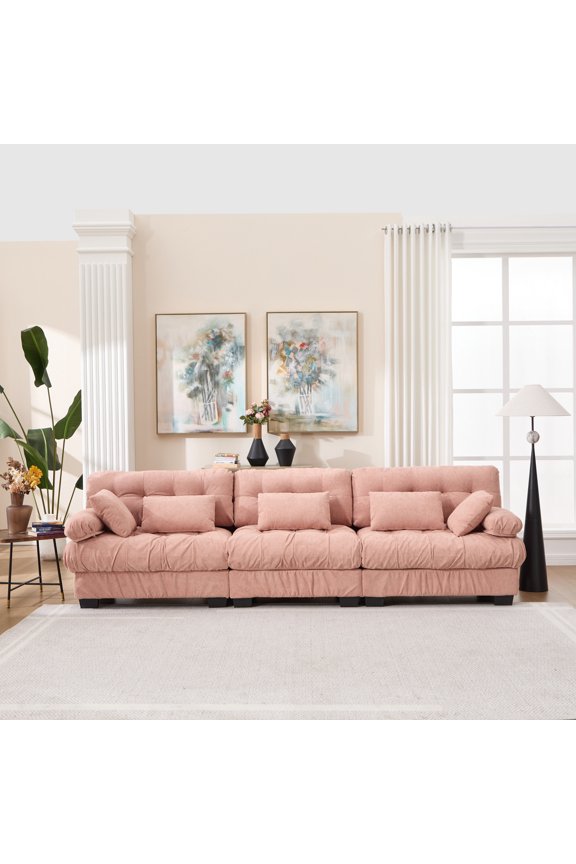 Modular Sectional Sofa,Cloud Couch, Modern Deep Seat Couches for Living Room, 3-Seater Comfy advanced flannelette Sofa for Bedroom, Oversized Sectional Couch with 5 Throw Pillows No.0126