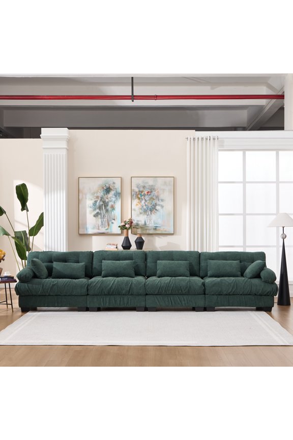 Modular Sectional Sofa Cloud Couch, Modern Sectional Couches for Living Room, Deep Seat Modular Couch with Round Armrests 6 Pillows, 4-Seat Comfy advanced flannelette Sofa for Bedroom No.7439