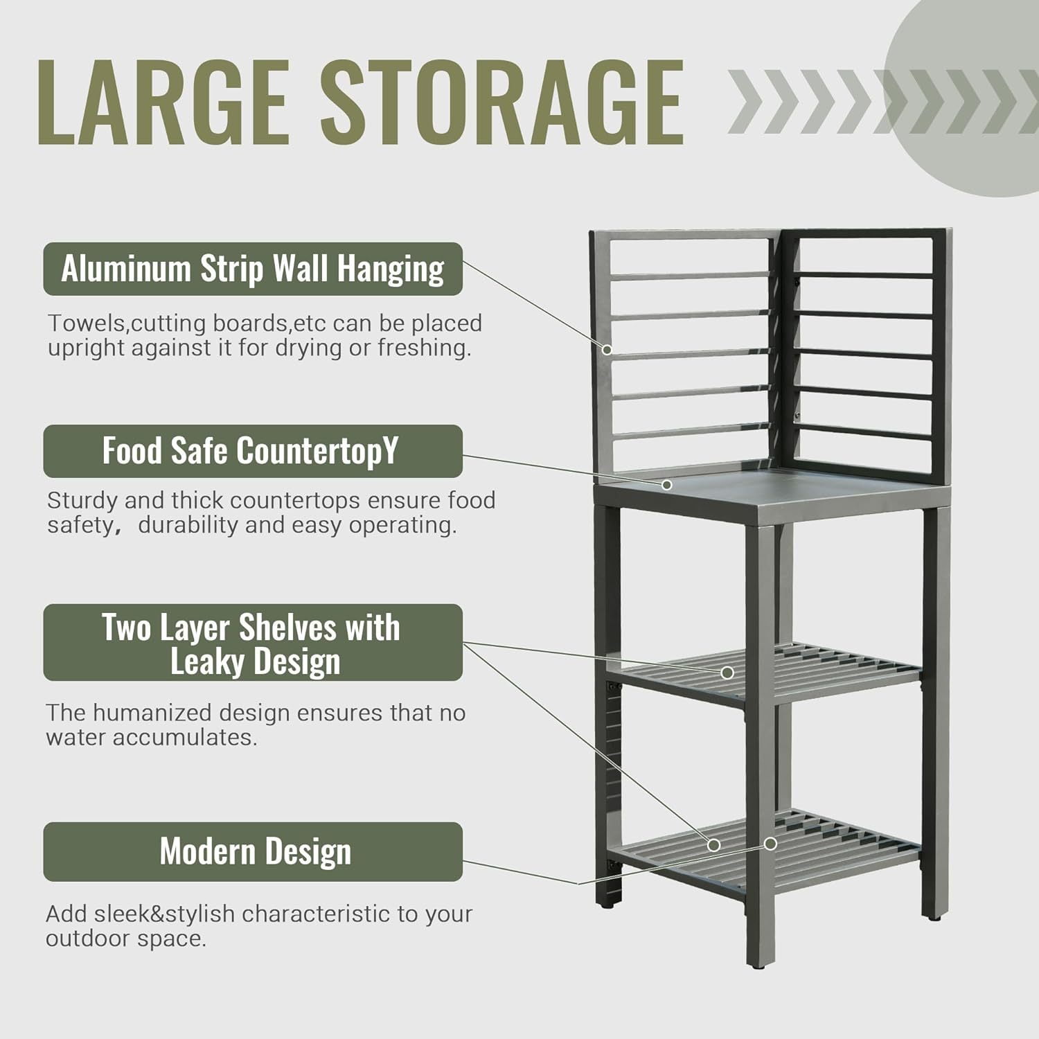 Miekor Outdoor Kitchen Island with Storage, Aluminum Kitchen Storage Island Outdoor Prep Table with Double Storage Rack, Freestanding Outdoor Corner Cabinet with Protective Cover Indoor Outdoor BS8268