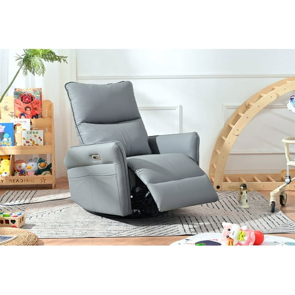 Miekor Power Swivel Rocker Recliner Chair For Adults, 270° Swivel Rocking Recliner Chair, Electric Small Recliners For Small Spaces, Single Sofa Recliner For Living Room, Bedroom, Rv (Blue-Gray) 00030