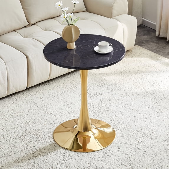 Miekor Round Dining Table, 23.6" Circle Tulip Table with Thickened Tabletop & Metal Pedestal, Mid Century Modern Bistro Table for Kitchen, Small Places, Living Room, Cafe (Faux Marble) No.8688
