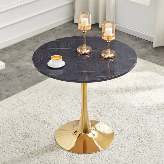 Miekor Round Dining Table, 31.5" Circle Tulip Table with Thickened Tabletop & Metal Pedestal, Mid Century Modern Bistro Table for Kitchen, Small Places, Living Room, Cafe (Faux Marble) No.2133