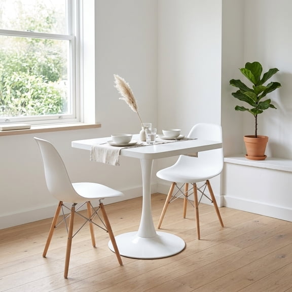 Miekor Square Dining Table, 27.6" Tulip Table with Thickened Edge Decor Tabletop & Metal Pedestal, Mid Century Modern Bistro Table for Kitchen, Small Places, Living Room, Cafe (WHITE Color) No1003