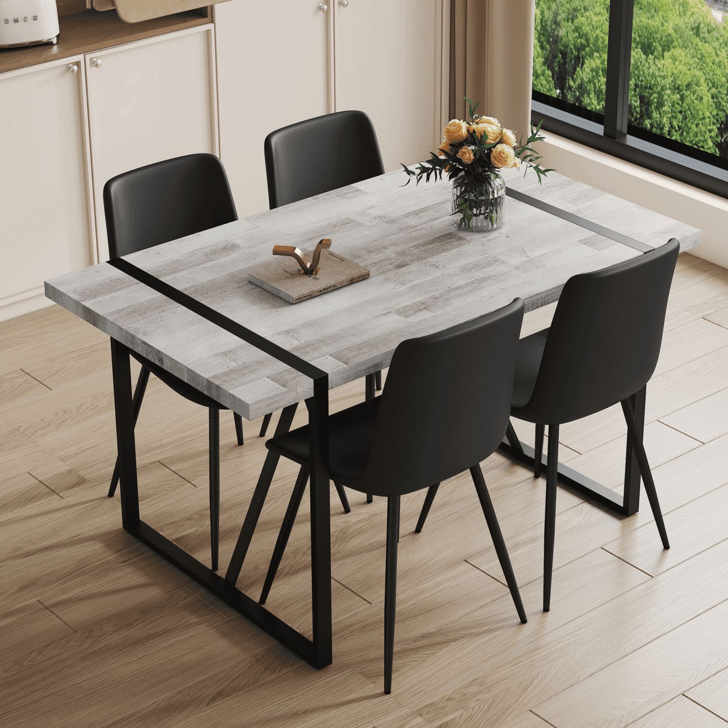 Miekor Table and chair set.A minimalist retro rectangular dining table ...