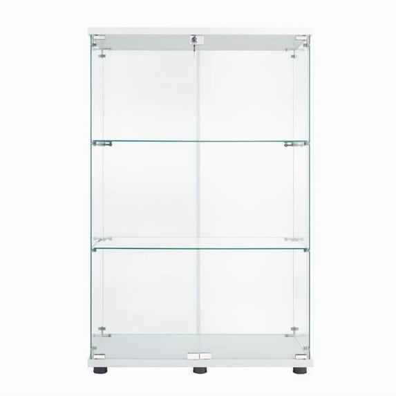 Miekor Two Door Glass Cabinet Glass Display Cabinet with 3 Shelves, White G3623