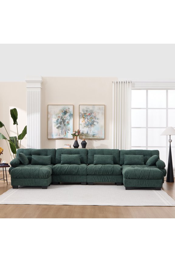 U Shaped Couch Modular Sectional Sofa, Modern Deep Seat Cloud Couch, Oversized Modular Couches for Living Room, Comfy advanced flannelette Sofa Bed with Round Armrests 6 Pillows No.3814