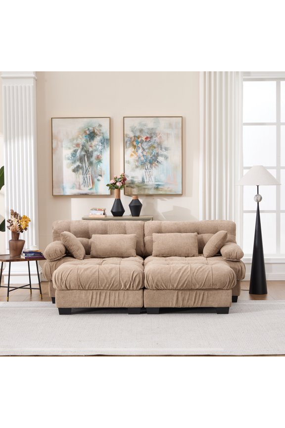 U Shaped Sectional Couches,Modular Sofa Cloud Couch with Ottoman, Deep Seat Loveseat Comfy advanced flannelette Oversized Sofa, Modern Couch with Round Armrests 4 Pillows No.5129