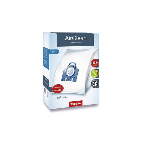 Miele 10123210 AirClean 3D Efficiency Dust Bag, Type GN, 4 Bags & 2 Filters, White