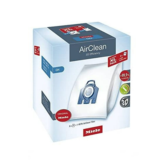 Miele Allergy XL Pack AirClean 3D GN Vacuum Cleaner Bags, 8 x Bags, 1 x Hepa Filter
