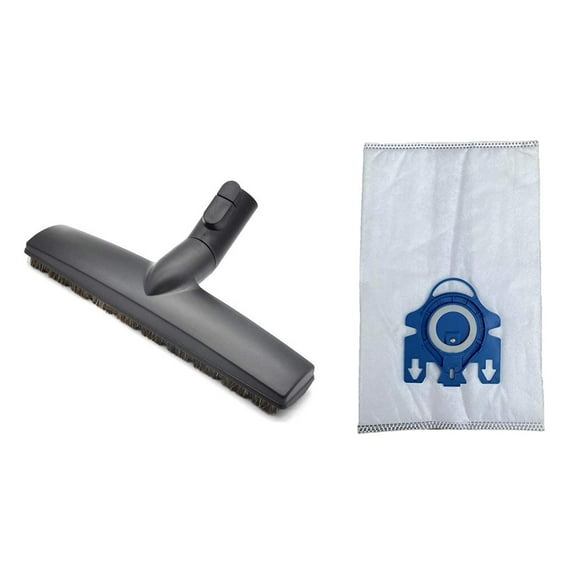 Miele GN Vacuum Bags (10 Pack + 4 Filters) + Replacement Miele Floor Brush. Fits with Miele S2, S5, S8, Classic C1, Complete C2 and Complete C3 Series