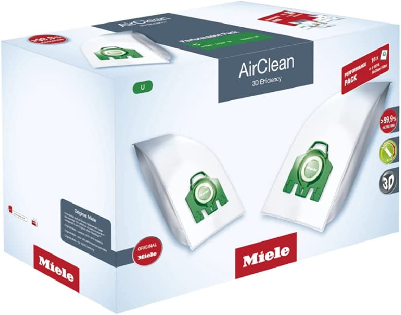 Miele Original Performance Pack AirClean 3D U Vacuum Cleaner Bags, 16 x