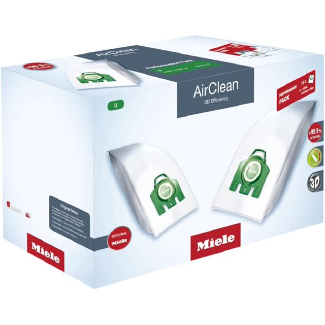 Miele Original Performance Pack AirClean 3D U Vacuum Cleaner Bags, 16 x