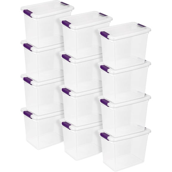 Miemie 12-Pack 27 Quart ClearView Latch Box, Stackable Organizer Bins with Latching Lids - Clear Plastic Organization Containers for Closet, Bedroom, Shelving Units and Everyday Home Storage