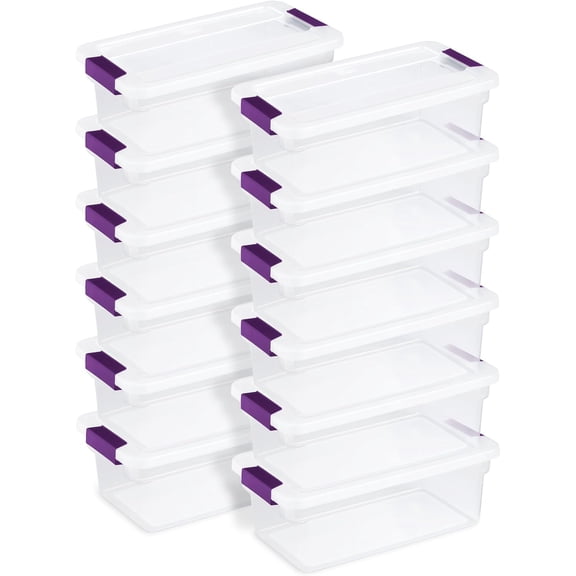Miemie 12-Pack 6 Quart ClearView Latch Box, Stackable Organizer Bins with Latching Lids - Clear Plastic Organization Containers for Closet, Bedroom, Shelving Units and Everyday Home Storage