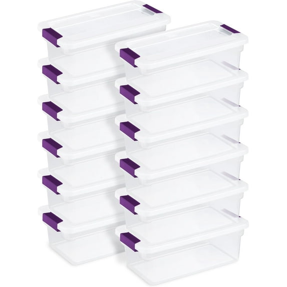 Miemie 12-Pack 6 Quart ClearView Latch Box, Stackable Organizer Bins with Latching Lids - Clear Plastic Organization Containers for Closet, Bedroom, Shelving Units and Everyday Home Storage