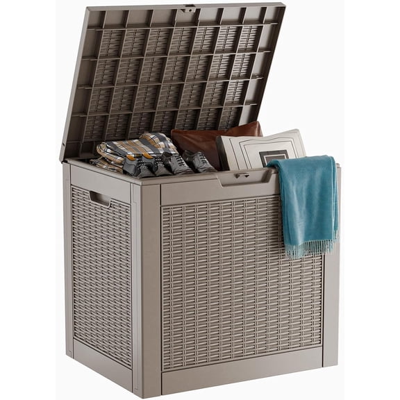 Miemie 31 Gallon Waterproof Outdoor Storage Box,Resin Deck Box,Lockable Outside Storage Box Container for Patio Furniure,Garden,Pool Tools (31 Gallon,Grey)