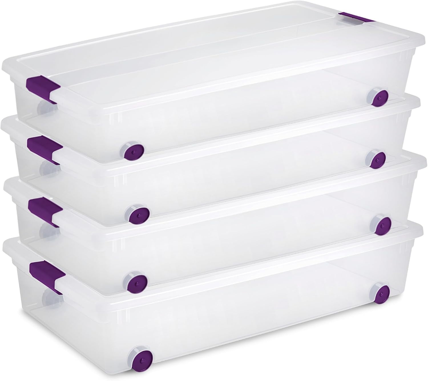 Miemie 4-Pack 60 Quart Clear View Latch Box, Wheeled Underbed Organizer ...