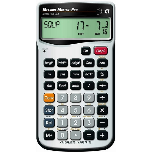 Miemie 4020 Measure Master Pro Feet-Inch-Fraction and Metric Construction Math Calculator, Silver | Feet-Inch-Fraction and Metric, For Architects, Estimators, Contractors, Project Managers